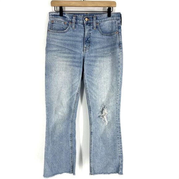 J Crew Jeans Size 28 Tall Womens Blue Demi Boot Jeans Light Wash Stretch Raw Hem - Picture 1 of 10